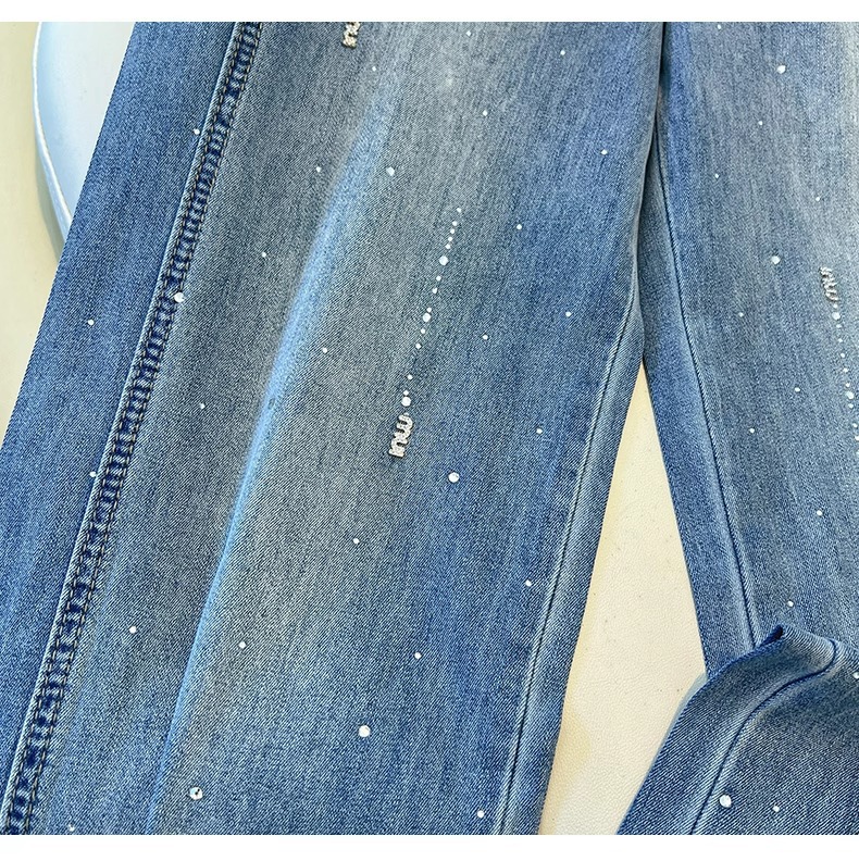 高端镶钻阔腿牛仔裤女春秋季2025新款宽松显瘦烫钻垂感窄版直筒裤详情12