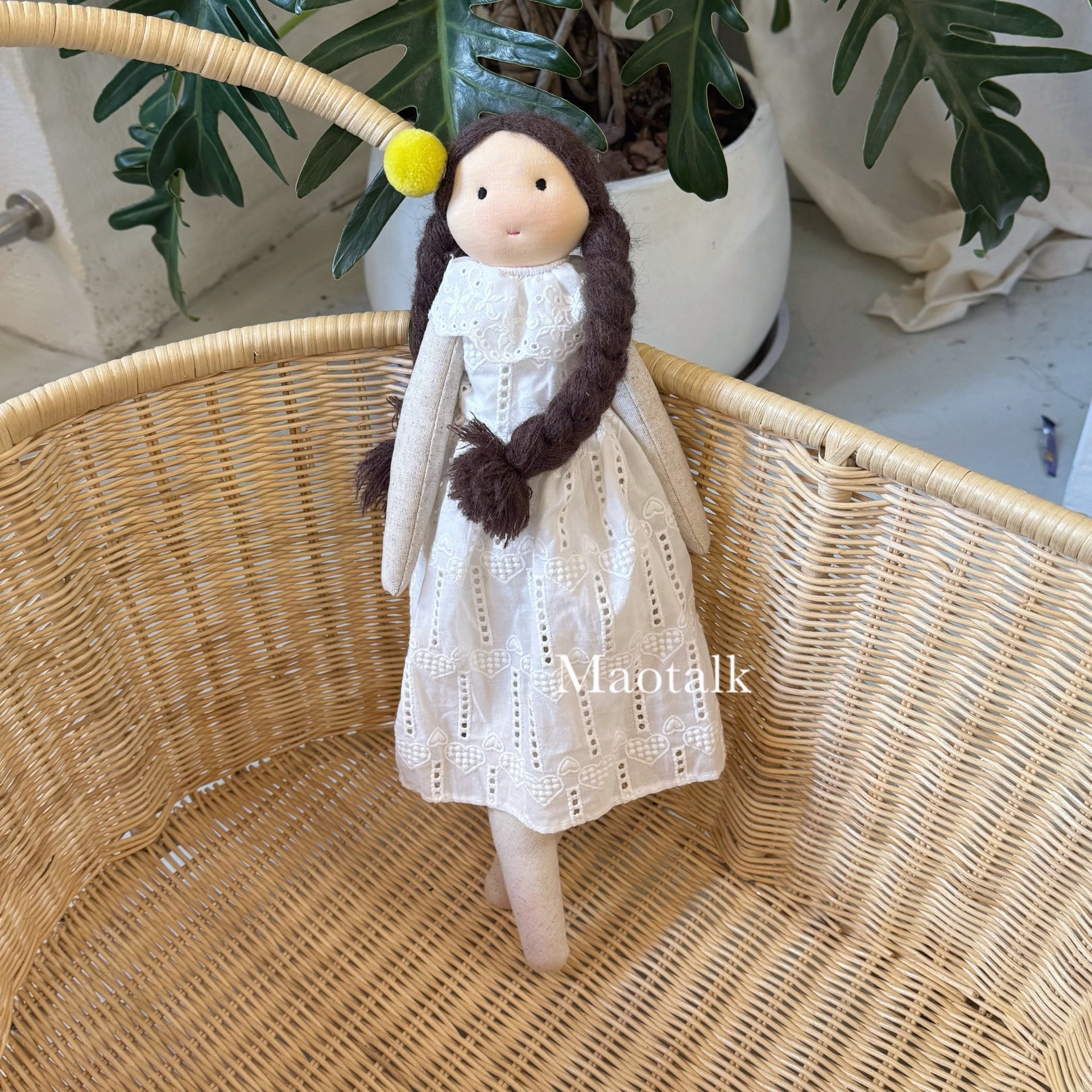 韩系手工布艺碎花裙娃娃玩偶可爱麻花辫女孩大号公仔陪伴玩偶装饰详情9