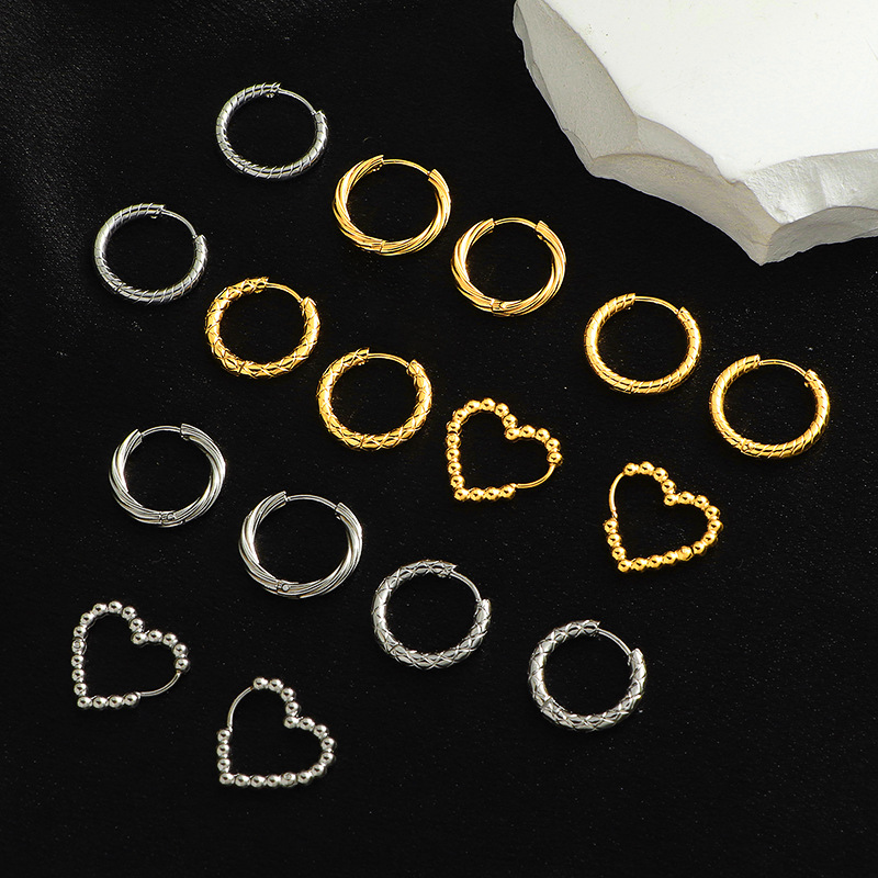 Basic style ear buckles, new fashionable and trendy European and American ins style hammered pattern earrings, titanium steel non-fading earrings and ear rings pic 1