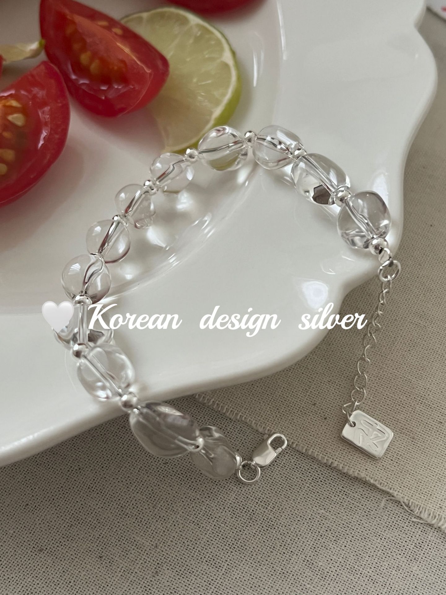 韩国Ins风设计银饰品批发 S925纯银随形白水晶手链叠戴简约气质女详情11