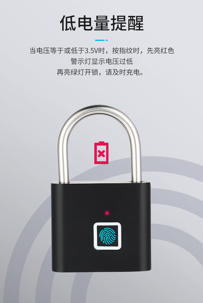 Intelligent fingerprint padlock, outdoor waterproof and anti-rust padlock, intelligent electronic padlock head, door anti-theft password lock, cabinet pic 8