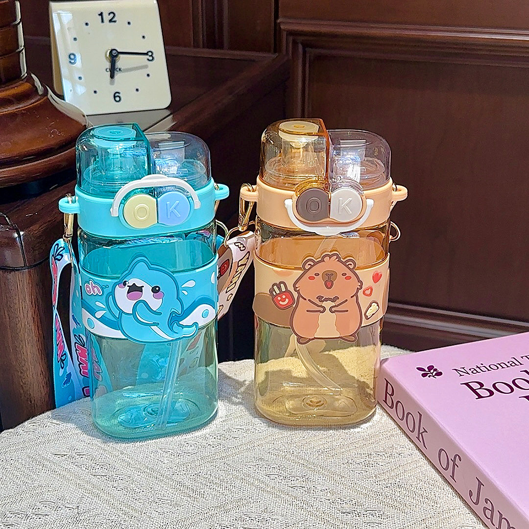 The cute and super adorable water cups for male and female students with high appearance standards in the popular cartoon style, the ins straw double-drinking plastic cups, and the portable ones for children pic 9