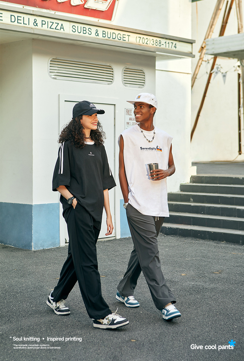 捷展男装|街头格纹速干空调裤2025春夏新品高弹凉感阔腿裤冰丝裤详情13