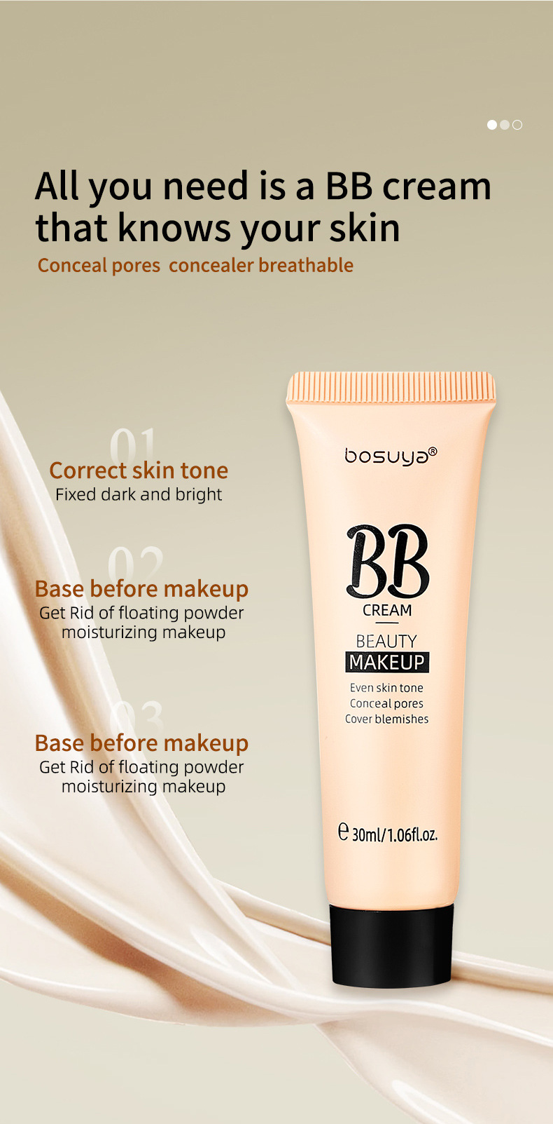 【 Cross-border Exclusive 】Bosuya Long-lasting Moisturizing Concealer Foundation, Pore-Invisible and Non-Smudging bb Cream Wholesale pic 7