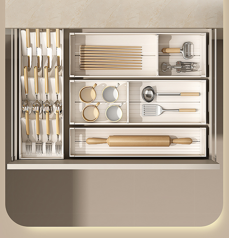 Space aluminum drawer storage partition cabinet, built-in knife, fork, chopsticks, spoon storage box, shelf, kitchen organization wonder pic 8
