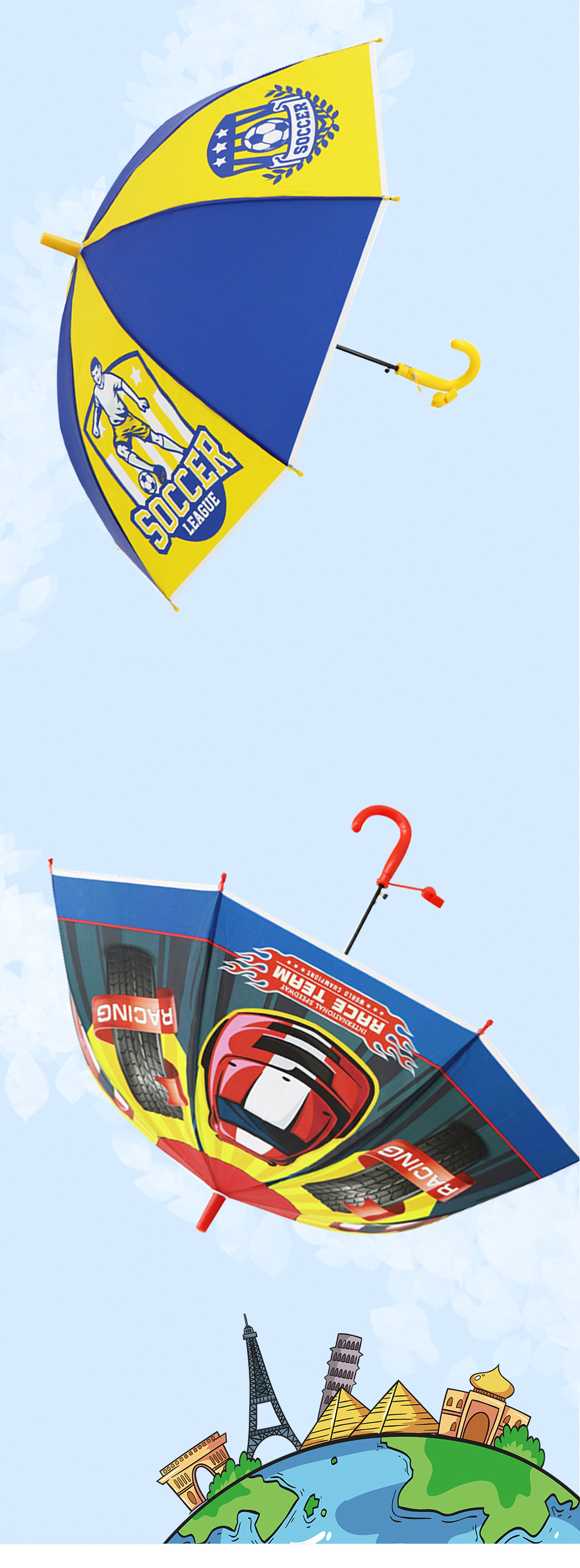 欧洲跨境长柄赛车儿童伞卡通汽车新款学生雨伞现货kids umbrella详情10