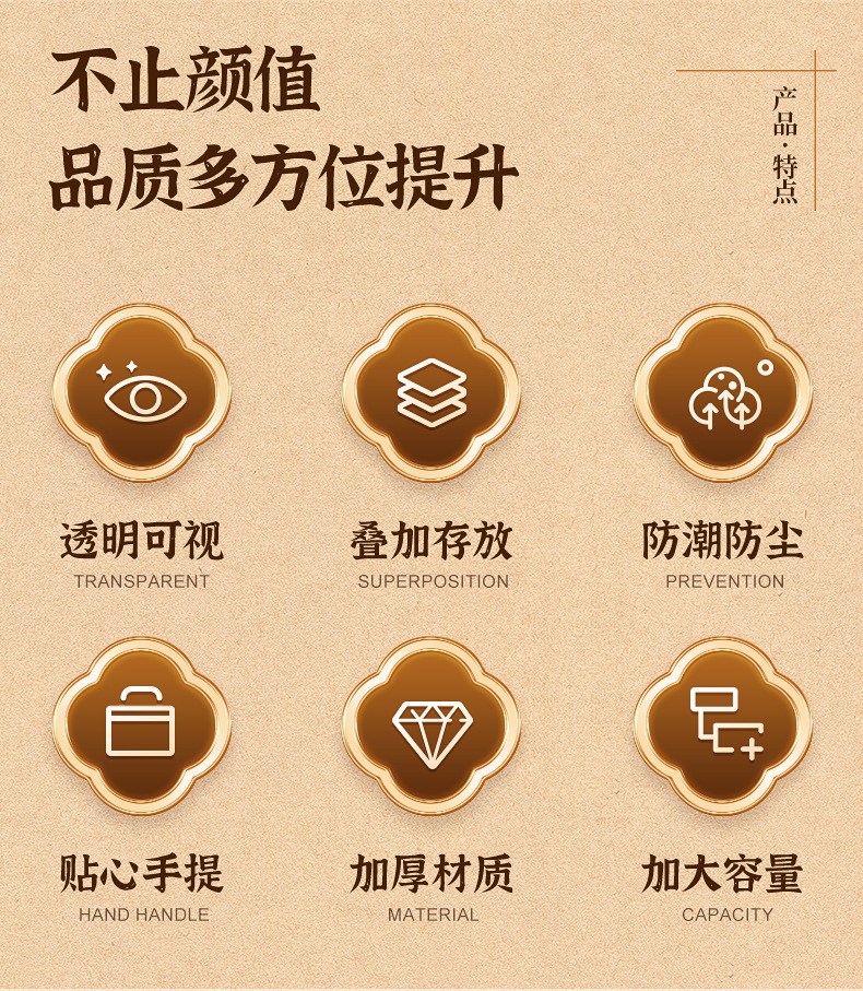 密封食品收纳箱家用手提透明加厚PET食物零食玩具防尘防潮储物箱详情6