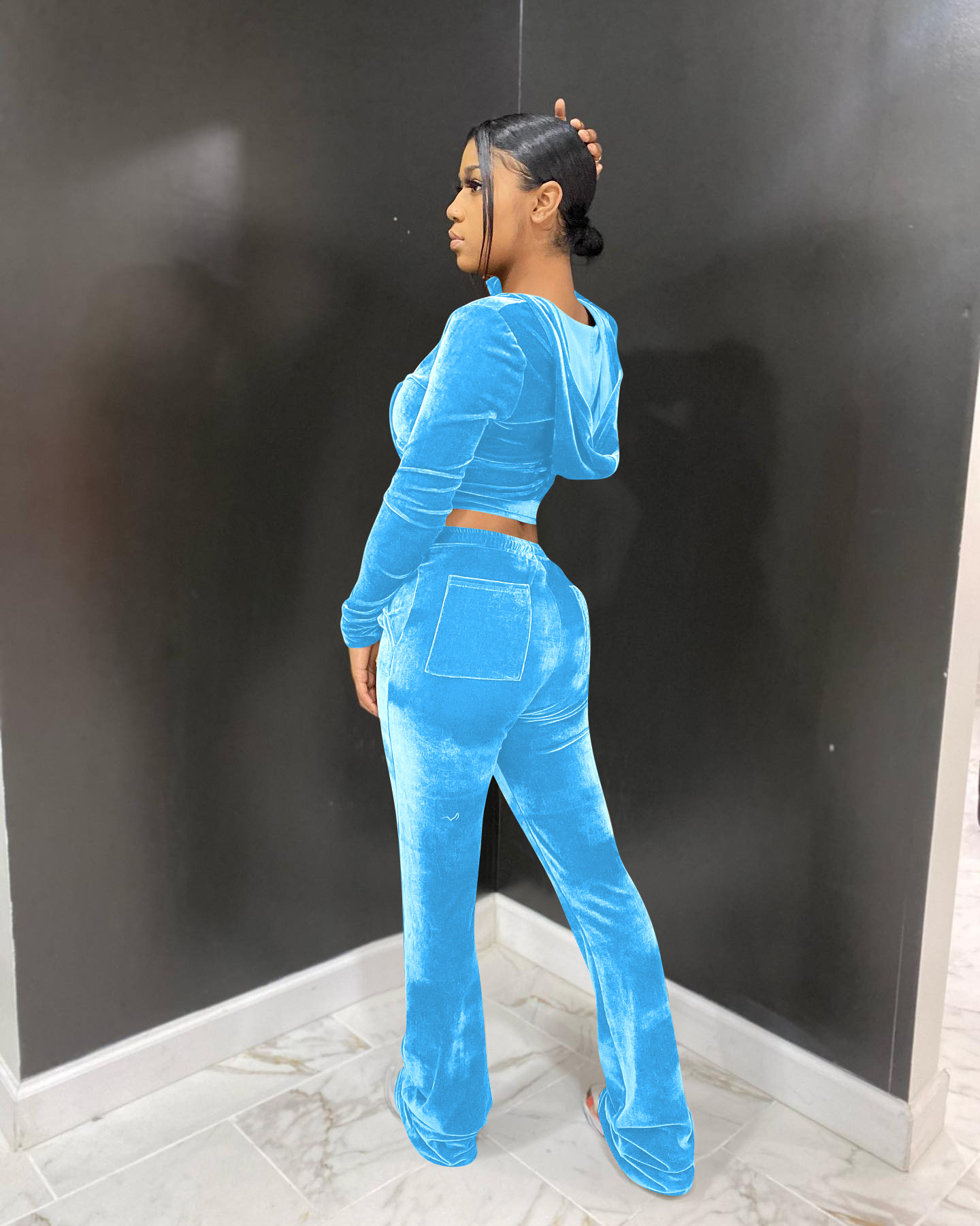 Solid color gold velvet wide-leg pants two-piece set pic 125