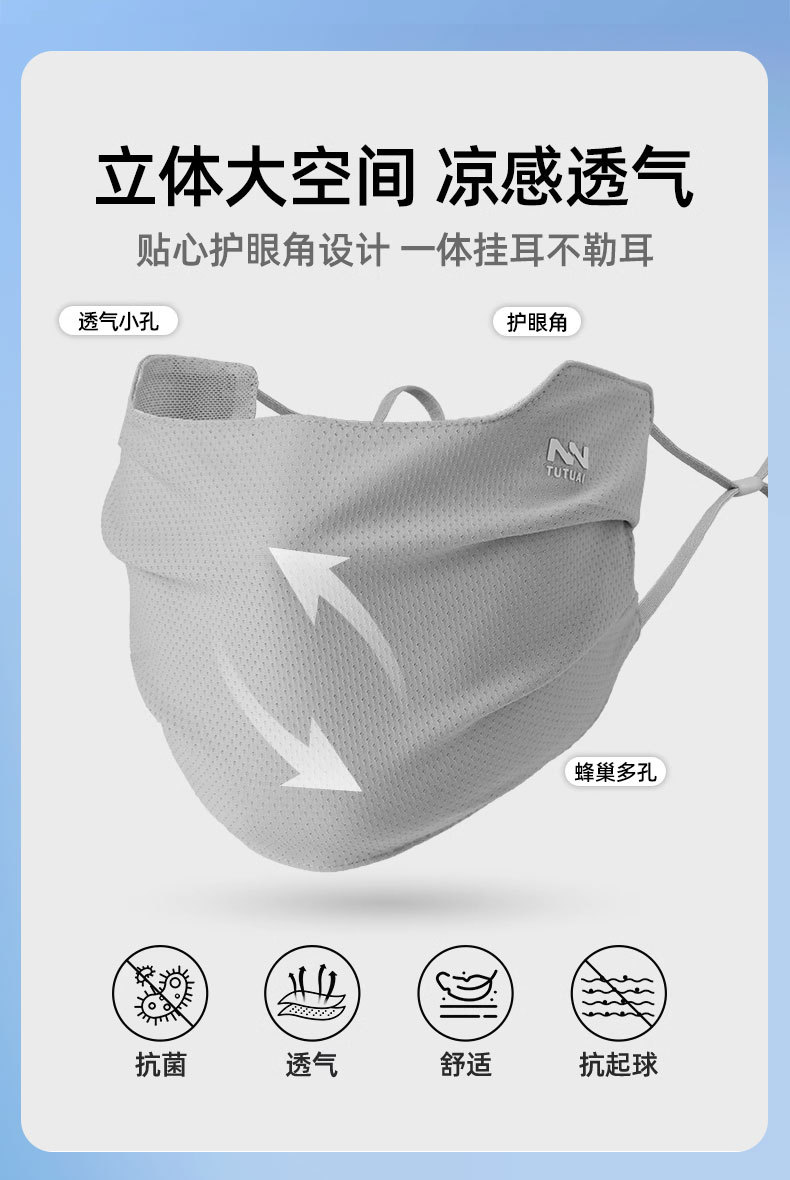 冰丝透气夏季薄款男士大码骑行防晒口罩 女士特大号加大脸围防晒面罩 防晒面纱适用详情3