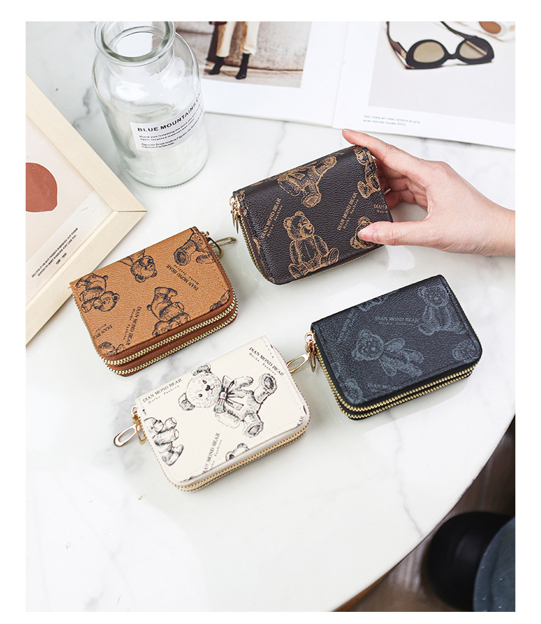 新款双层拉链风琴卡包短款卡通小熊印花风琴卡包多卡位零钱包批发详情10