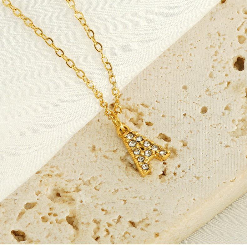 Cross-border European and American stainless steel fashion 26 English diamond-encrusted small letter necklace, simple and versatile collarbone chain in stock for women pic 21