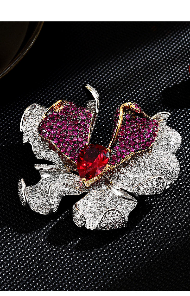 法式复古三色红刚玉浪漫重工蝴蝶胸针高端大气胸针女爆款配饰批发详情16