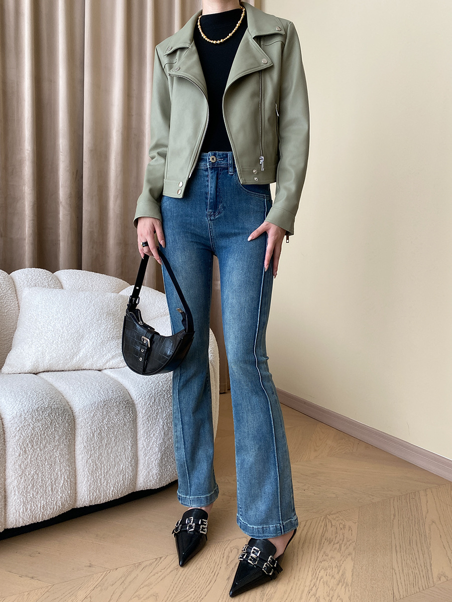 司南 时髦斜门襟拉链设计感 超模机车风皮衣夹克外套高级 SN4227详情25