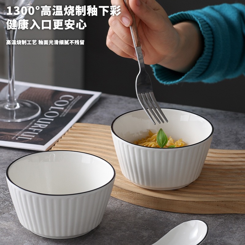 Nordic bowl and plate set, home ceramic tableware with logo printing, creative new style Japanese plate, soup noodle bowl and vegetable plate gift box pic 6