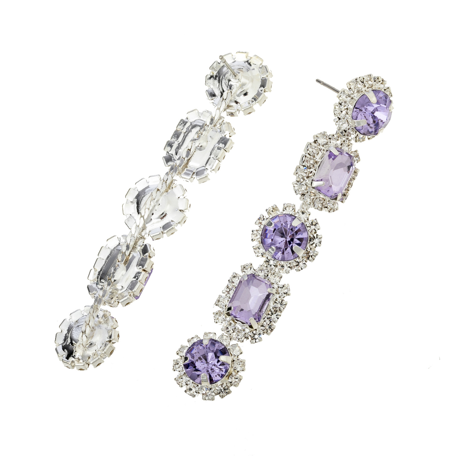 European and American luxury square colored diamond Earrings, retro and high-end diamond-encrusted earrings, long cross-border accessories for women, Earrings wholesale of earrings and accessories pic 12