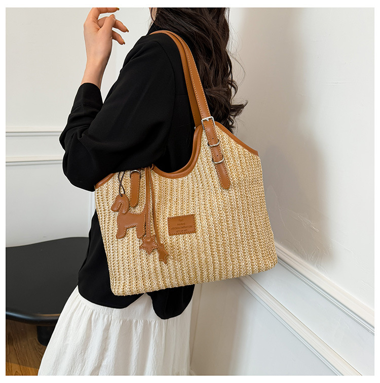 Large-capacity tote bag for women, 2025 new style hand-woven straw bag, commuting, seaside vacation, beach single-shoulder bag, national trend bag pic 23
