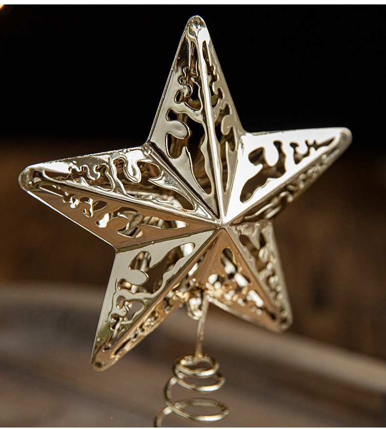 New cross-border ironwork tree top star Christmas tree, golden five-pointed star decorative window display, Christmas decoration piece pic 6