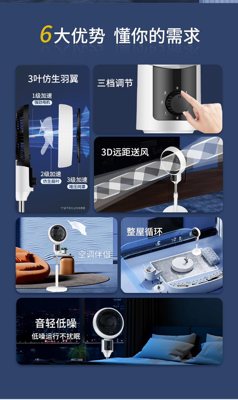 Camel air circulation fan, household electric fan, extendable, silent, student dormitory, office, oscillating small fan pic 2