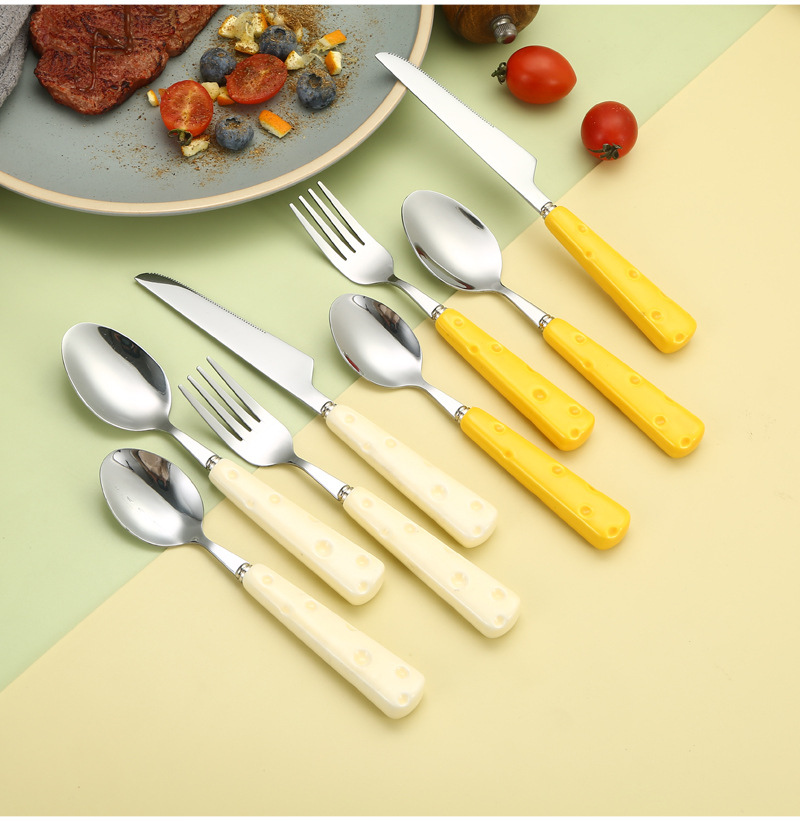 Stainless steel cheese tableware set, knife, fork, spoon, dessert spoon, light luxury ceramic handle, new style, cute girl, high appearance level pic 16