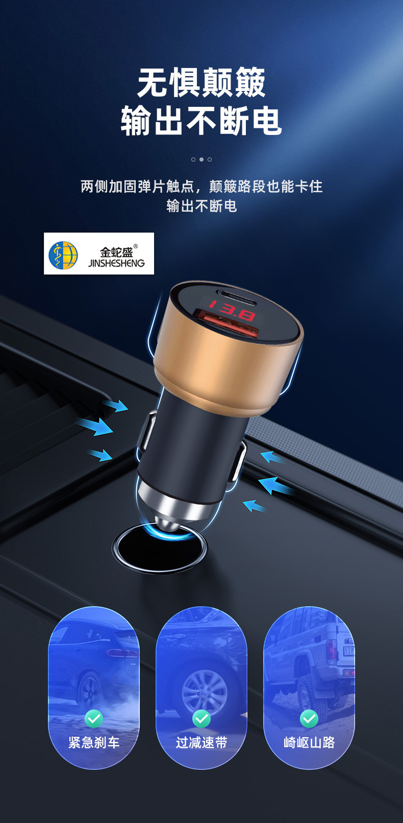 车载充电器LED数显大功率超级快充点烟插头车充USB+TYPEC充电头详情9