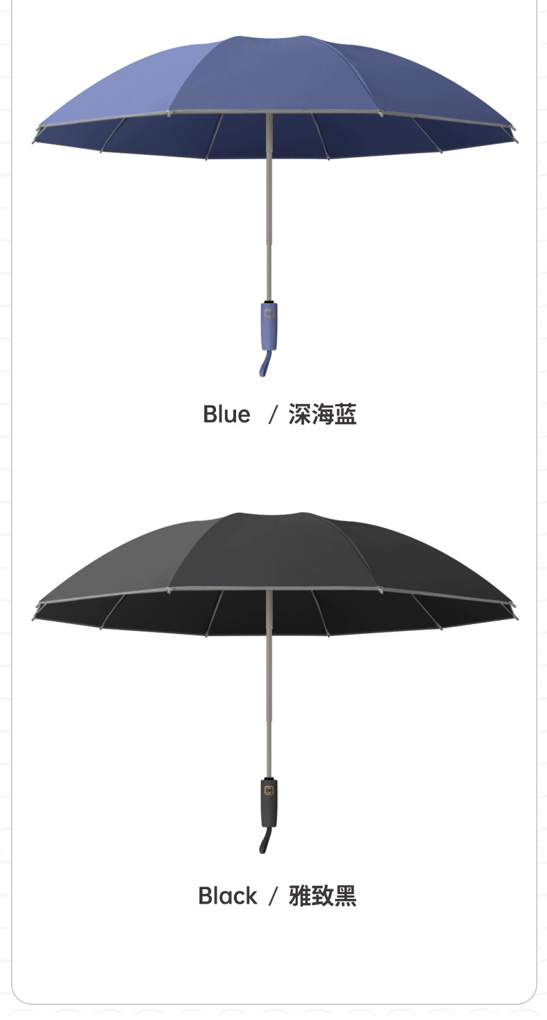 新款10骨三折自动反向雨伞配色手柄三折男士商务雨伞印logo详情28