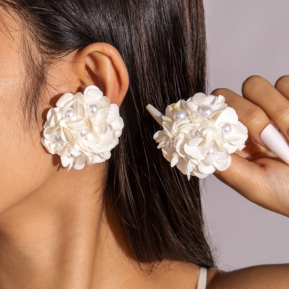 欧美跨境新款饰品 韩式蓬松大花朵耳环 高级绒布蕾丝多色耳饰套装详情32