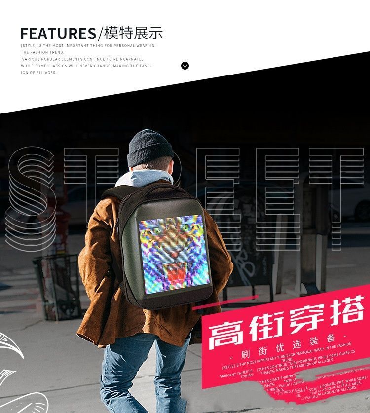Bluetooth APP, fashionable and trendy led backpack, smart business backpack, waterproof LED display, electronic backpack pic 7