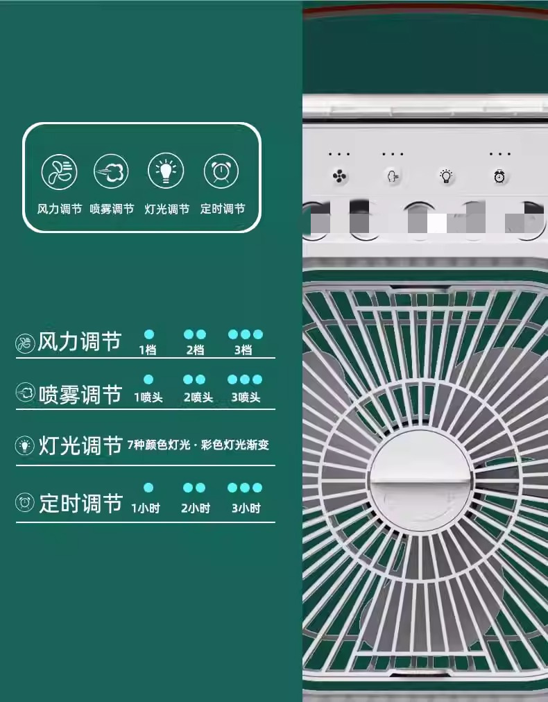 A best-selling five-hole humidifying spray fan for foreign trade, a usb plug-in mini household desktop fan with a lamp pic 9