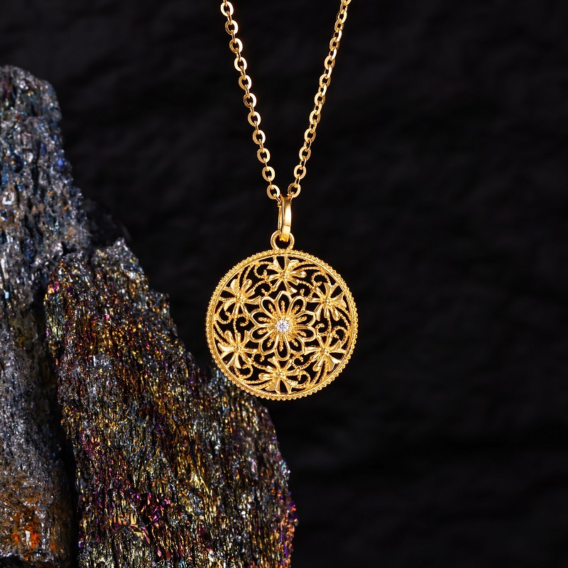 s925 Pure silver Eight-treasure Compass necklace, ancient collarbone chain, New Chinese style auspicious Moissanite accessory pic 18