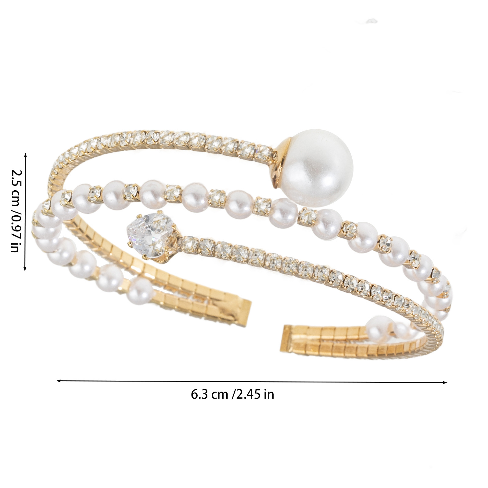 This 3-layer wound elastic three-dimensional pearl and water diamond bracelet is a popular cross-border bestseller from Europe and America. It is a versatile open-mouth jewelry for brides, weddings, banquets and parties pic 4