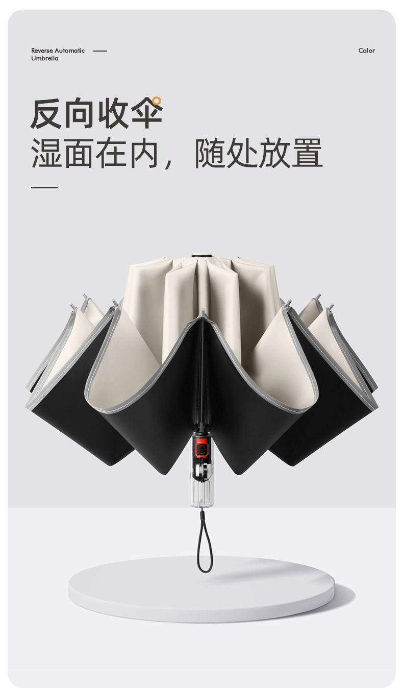 全自动三折节节收机械 包边反光条反向黑胶伞折叠雨伞 广告伞现货详情14