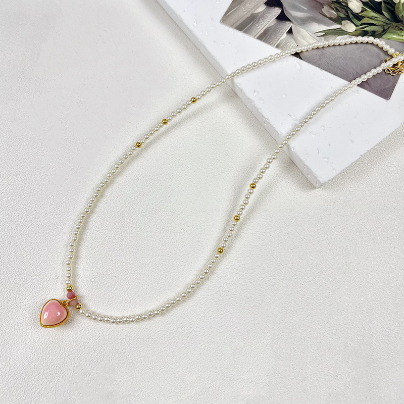 925纯银天然粉贝施家同款珍珠项链女小众高级感绿松石串珠锁骨链详情8