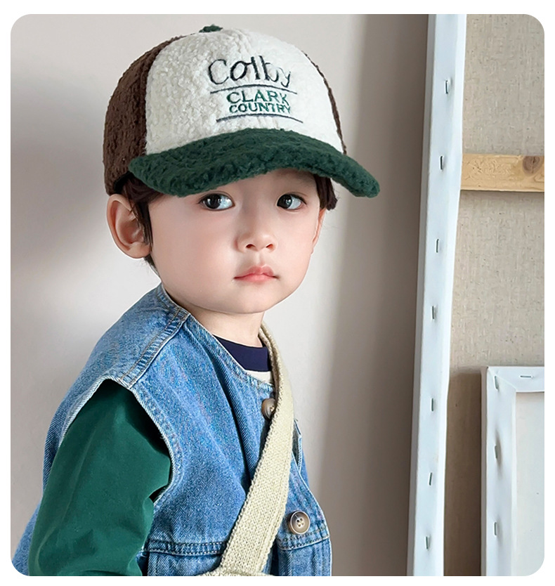 儿童秋冬羊羔绒鸭舌帽男童中童韩版拼色棒球帽女童保暖帽子服装配饰详情10