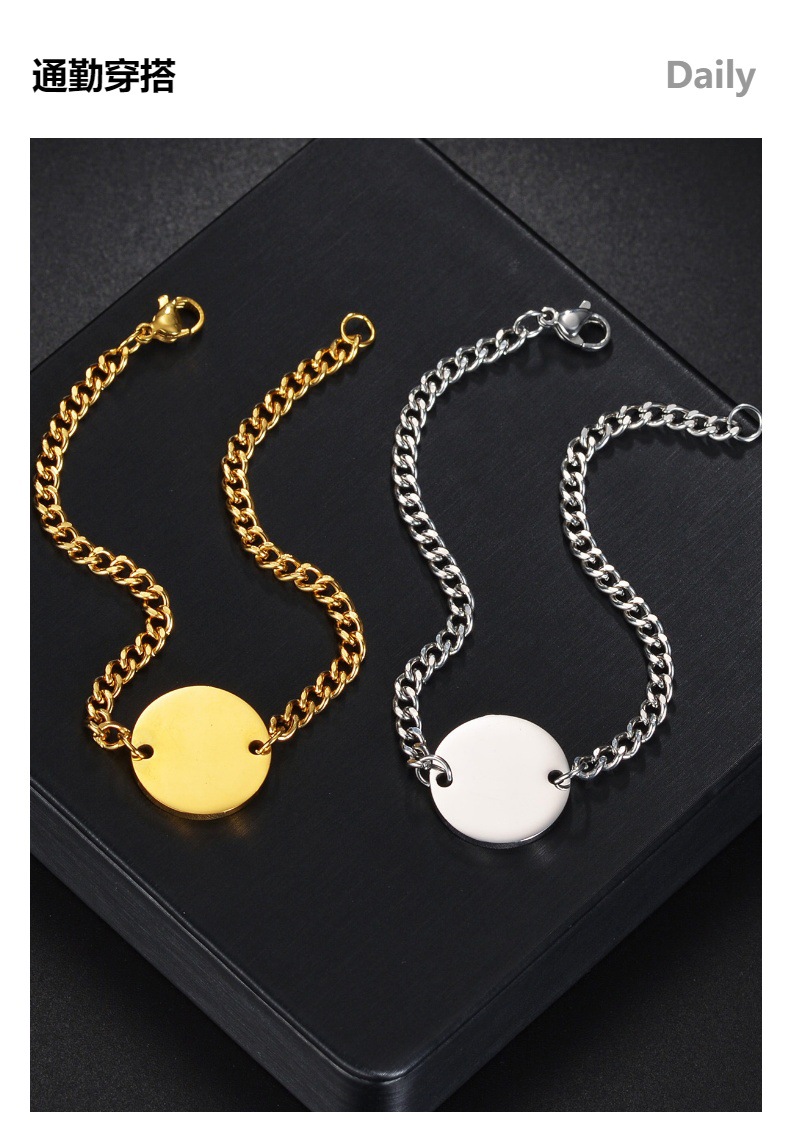 New stainless steel round pendant bracelet set for couples on Amazon cross-border from Europe and America pic 4