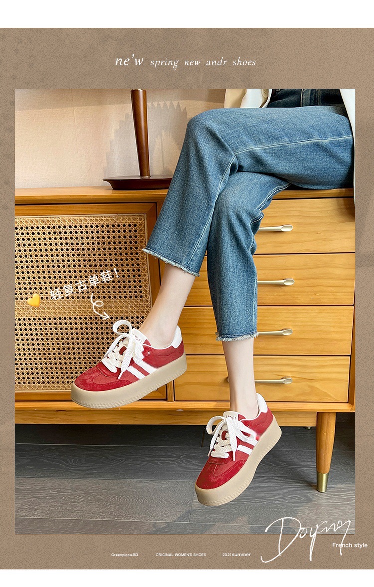 厚底拼色德训鞋女2025新款小个子增高百搭平底系带运动休闲阿甘鞋详情4