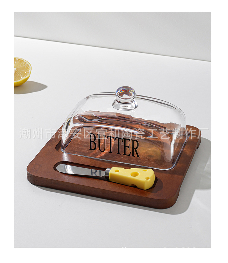 跨境亚马逊新款玻璃盖芝士牛油起司蛋糕甜品盒北欧风黄油碟配刀详情10