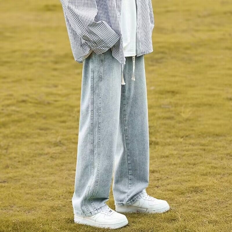 水洗浅色牛仔裤男生2024夏季新款男士直筒宽松阔腿休闲裤子青少年详情7