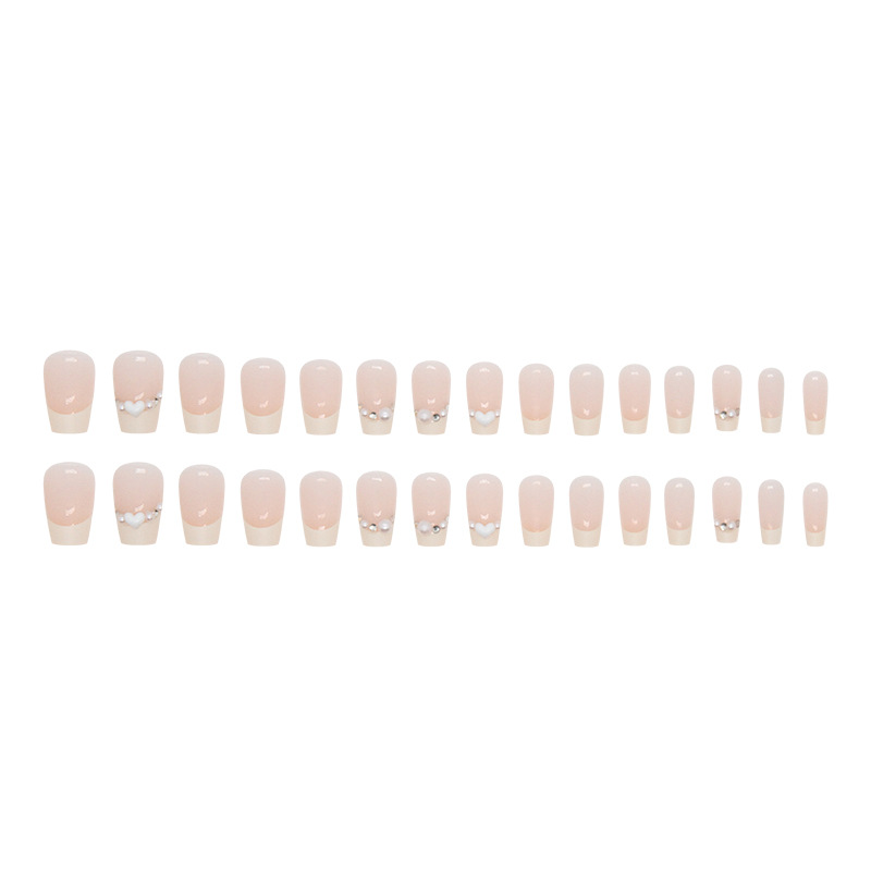 Short ballet white pearl sparkling cream yellow French cute girl false nail finished product wearable nail ins style pic 21