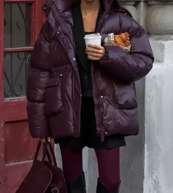 In the winter of 2024, a deep red zippered cotton-padded jacket with a stand-up collar and a warm working style for cross-border trade between Europe and America pic 4