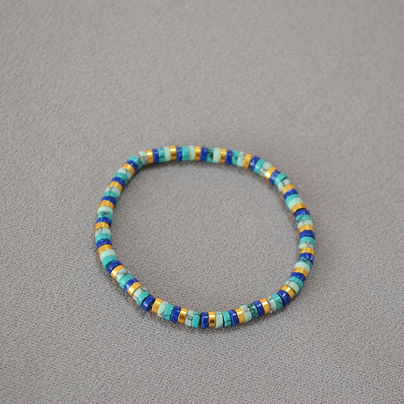 欧美小众复古文艺波西米亚风绿松石隔片串珠简约气质弹力手链手串详情2