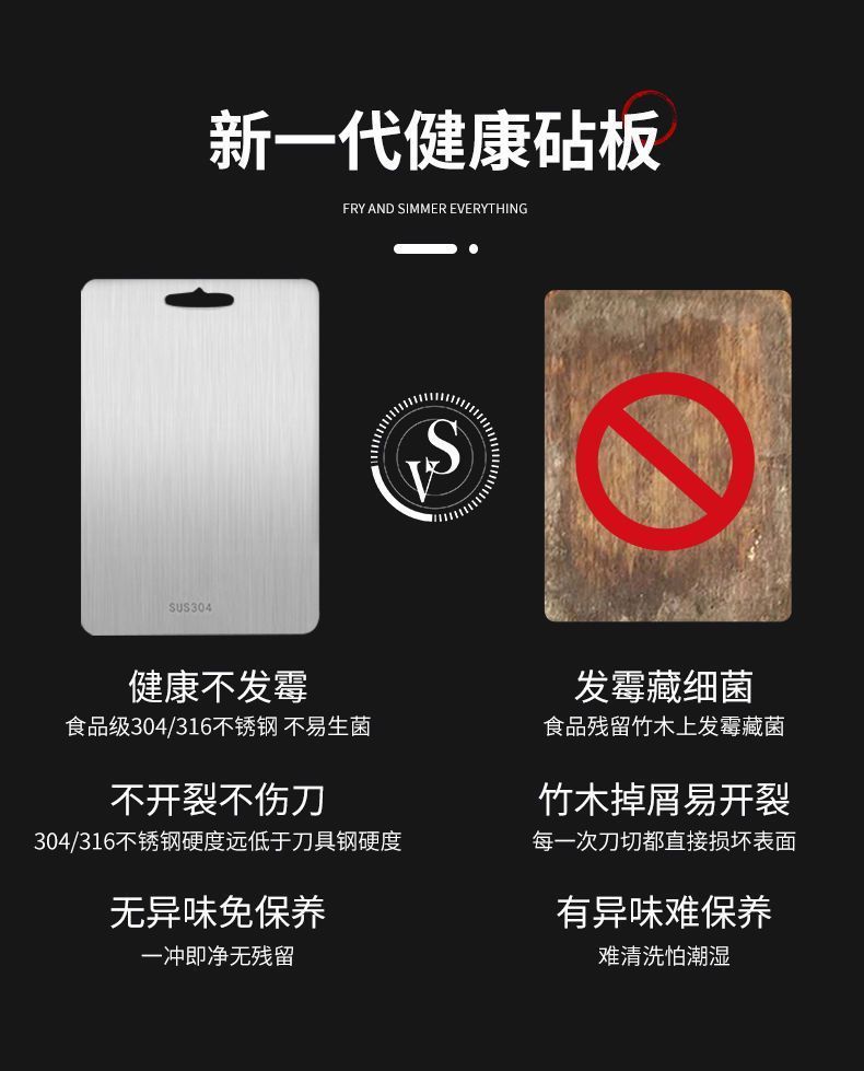 316 stainless steel cutting board, anti-bacterial and anti-mold, food-grade double-sided thickened kneading board, kitchen cutting board pic 6