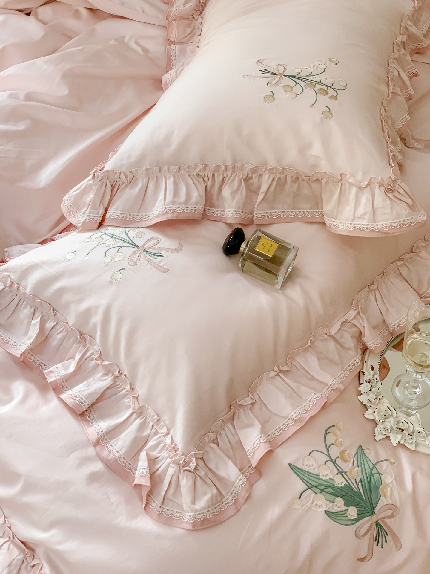 Classical embroidery double-piece natural color fabric with ruffled edges and rounded corners, 100S Australian cotton double-strand Gongbrocade, long-staple cotton four-piece set pic 26
