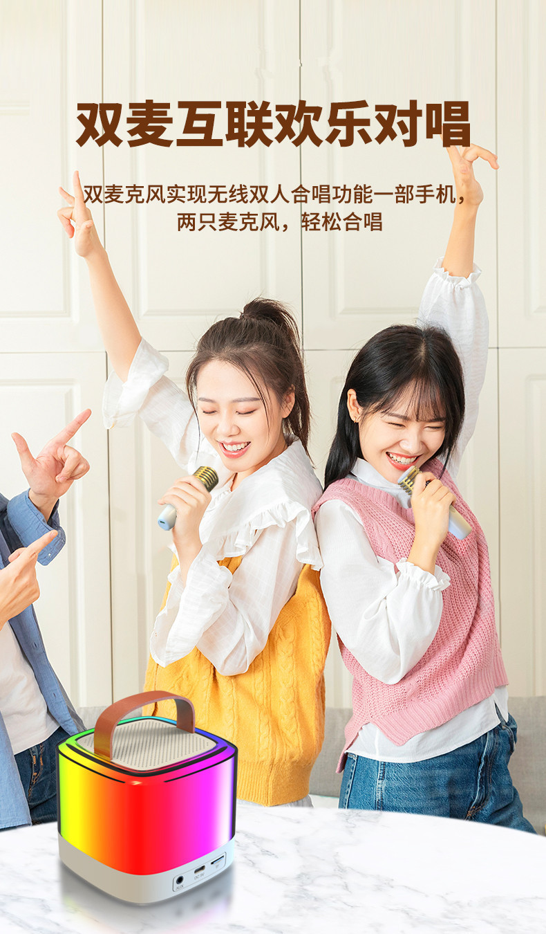 新款跨境蓝牙音箱便携式户外蓝牙音响无线K歌带话筒麦克风家庭ktv详情5