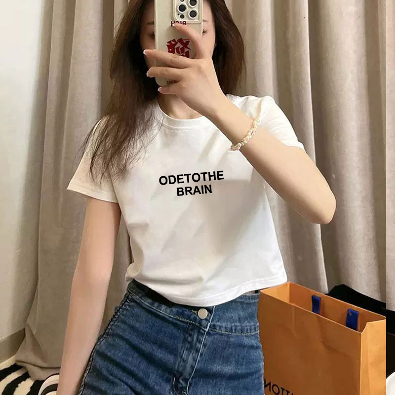 Pure cotton short-sleeved T-shirt for women, new summer style, high-waisted short, spicy girl style, slimming and petite, round-neck base layer pic 32