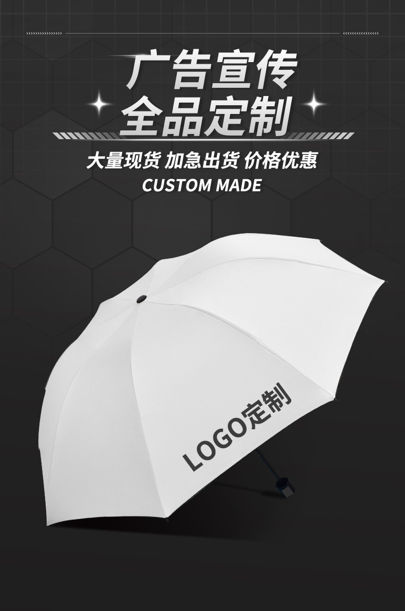 雨伞厂家批发定制印刷logo广告三折叠黑胶全自动防晒紫外线晴两用详情1