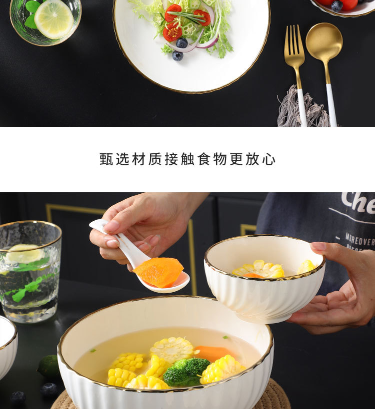 酒店陶瓷金边米饭碗面碗汤碗菜盘碗盘餐具家用高级感中式轻奢盘子详情8
