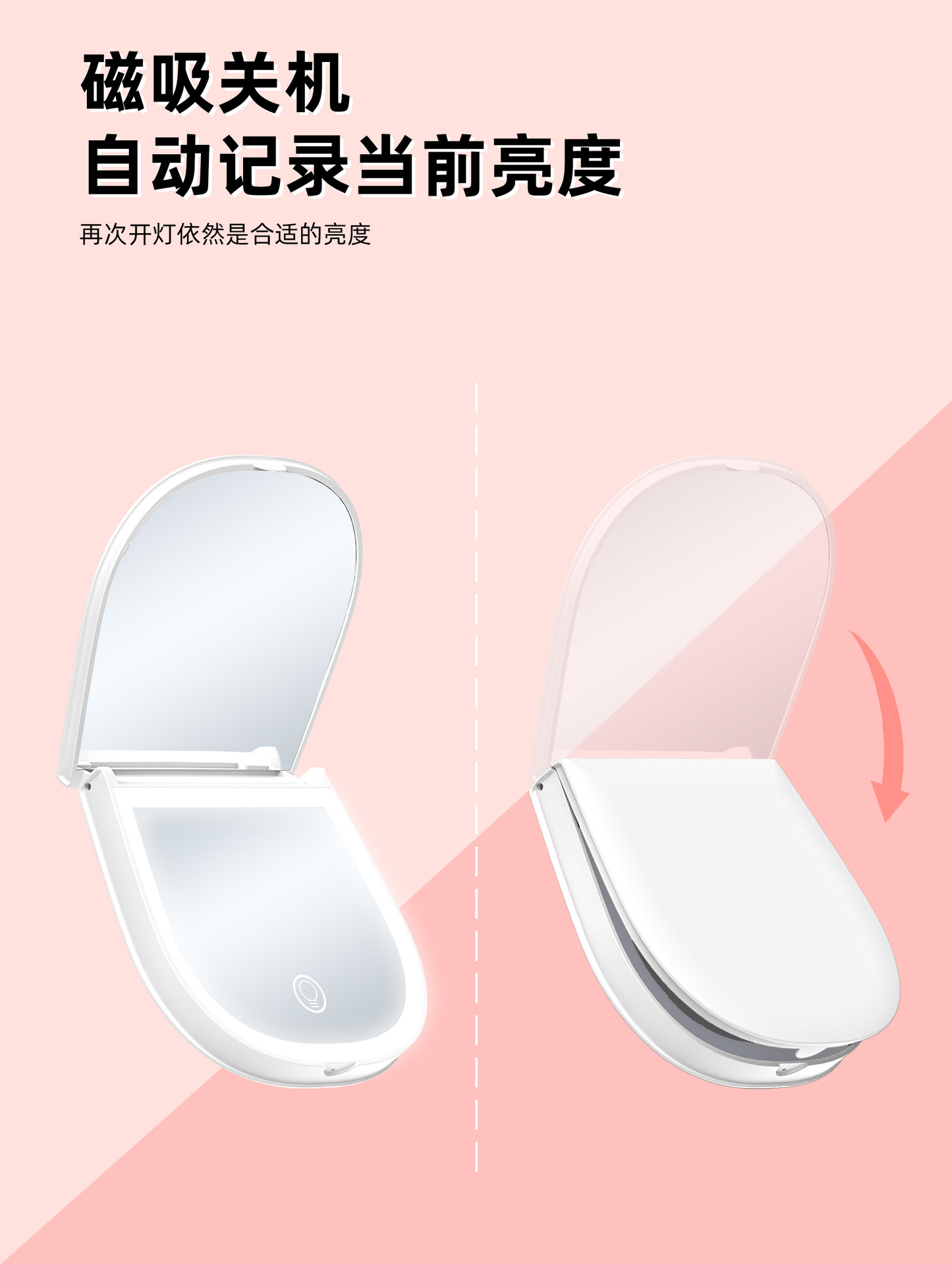 跨境智能镜子化妆镜2X放大款随身小镜子便携礼品led化妆镜子带灯详情8