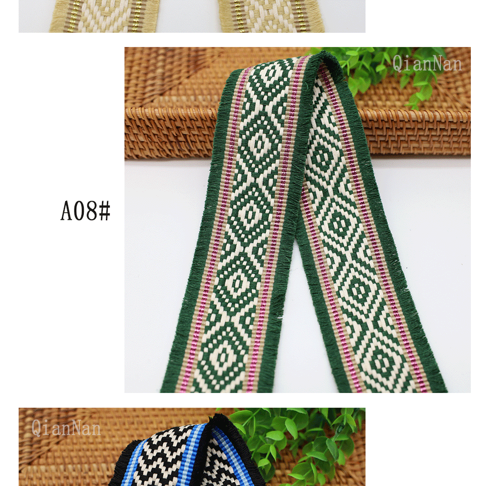 Factory direct supply of 60mm wide fringed tassel ethnic style jacquard webbing for luggage straps, clothing, shoes and hats, and decorative accessories pic 12