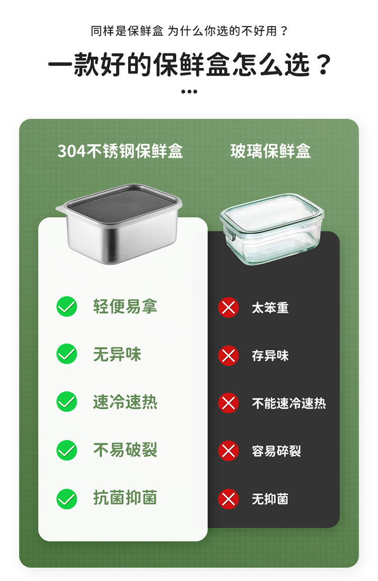 Japanese 304 stainless steel food storage box, kitchen and household use with lid seal, food-grade refrigerator storage, freezing and refrigeration box pic 4