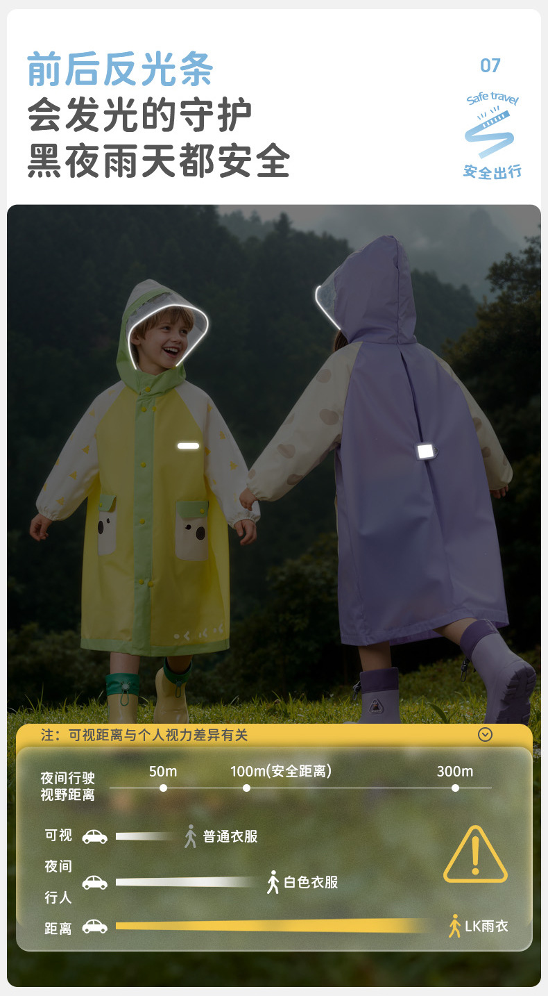柠檬宝宝儿童雨衣男童女孩隐藏小学生书包位上学防水雨披批发详情20